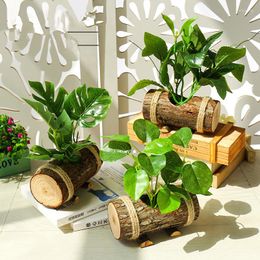 Decorative Flowers Creative Wooden Pots Green Plants Bonsai Household Items Small Ornaments Simulation Plants/ Silk Screen Leaves