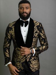 Men's Suits Blazers Elegant Costume Homme Shawl Lapel Black Jacquard Dinner Party Groom Wear Wedding For Prom Tuxedo Blazer 221118