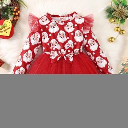 Girl s Dresses Christmas Infant Girls Autumn Winter Long Sleeve Costumes Santa Prints Tulle Bow Tie Fluffy Princess 1 6Ys 221118