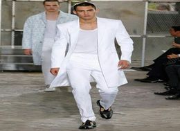 Летняя длинная куртка белые брюки жениха смокинга Свадебные костюмы для мужчин в пик