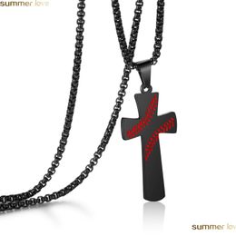 Pendant Necklaces Stainless Steel Baseball Cross Necklace For Women And Men Bible Verse Christian Religion Jewellery Gift Drop Deliver Dhgnm