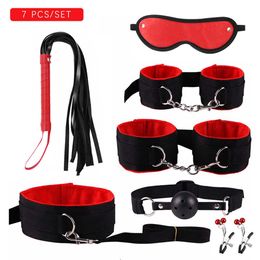Beauty Items EXVOID Flush Handcuffs sexy Whip Eye Patch PU Leather 7PCS Nipple Clip Toys For Couples Slave Restraints BDSM Bondage
