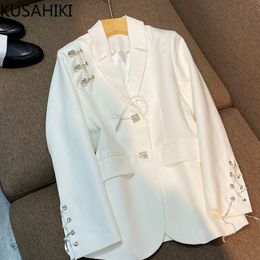 Women's Suits Blazers KUSAHIKI Lace Up Long Sleeve Blazer Coat Women Korean Notched Collar Suit Jacket Causal Spring Fashion Feminimos 221119