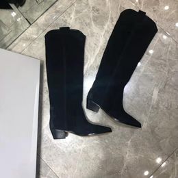 Scarpe di stagione di moda Isabel Paris Marant Stivali Denvee Stivali al ginocchio in pelle scamosciata nera Western