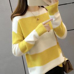 Women's Sweaters Women's JuneLove Autumn Plus Size Striped Women Sweater Vintage Ladies Pullover Knitted Casual O-Neck Tops Pull Femme