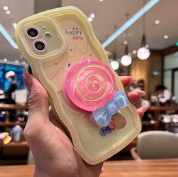 3D Lollipop Stand phone cases iPhone 13 14 Promax 11 12 14plus 12Promax X XS XR xsmax 7 8 plus tpu Wavy bezel fall Case