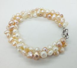Strand Classic 6MM 3 Strands Of Natural Mixed Colour Baroque Pearl Bracelet Presented To Mom. Friends Gift 8"