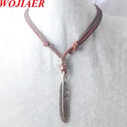 collares necklaces pendants Cool Rock Metal Feathers Pendant Leather Cord Chain Vintage Design Men Neckla BC023