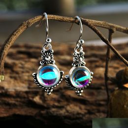 Charm Ethnic Bohemia Dangle Drop Moonstone Earrings For Women Tibetan Sier Earring Vintage Earings Fashion Jewelry Party Gifts Delive Dhwzu