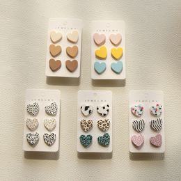 Stud 3Pairsset Heart Acrylic Earrings for Women Macaron Colorful Dots Leopard Stripe Korea Jewelry Accessories 221119