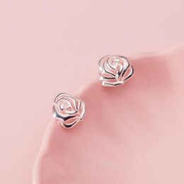 Stud Earrings Modian Real 925 Sterling Silver Simple Rose Flower Earring For Women Anti-Allergy Plant Ear Pin Fine Jewellery Student Gift