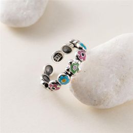 Cluster Rings 925 Sterling Silver Drop Glue Flowers Handmade Open For Women Female Sterling-Silver-Jewelry Gift LR003