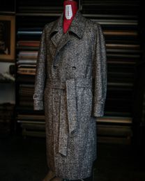 Men's Wool Blends Fashion Formal Man's Winter Long Overcoat Dark Grey Jacket Coat With Belt Man Clothing Loose Jacket Long Sleeves Custom Made 221119
