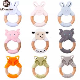 Baby Teethers Toys Lets Make Animal Silicone Teether Wooden Rabbit Ring 1PC BPA Free Accessories Teething Food Grade 221119