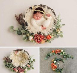 Christening dresses Newborn Pography Props Accessories Simulation Rose Garland Lintel Succulent Flower Wreath Baby Girl Po B