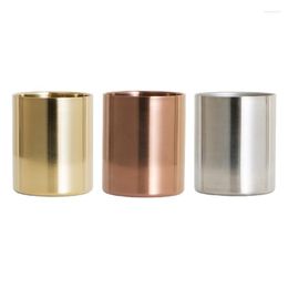 Storage Bottles Round Pen Holder Stainless Steel Vase Cosmetic Brush Container Desktop Decor R7UB