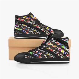 Men Stitch Shoes Custom Sneakers Canvas Women Fashion Black Orange Mid Cut Breathable Outdoor Walking Color46
