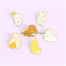 Pins Brooches Cute Creative Cartoon Banana Brooches Pins Set 6Pcs Pink Dog Fruit Enamel Paint Badges For Girls Alloy Pin Denim Shir Dhdjl