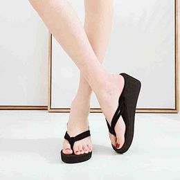 Summer Women Solid Color AntiSlip Feet FlipFlops High Heels Wigs Beach Sandals Outdoor NonSlip Lightweight Shoes J220716