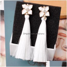 Dangle Chandelier Luxury Design Pure Colour Chandelier Dangle Earring Gold Plated Flash Diamond Personality Long Flower Tassel Wome Dh2Pi