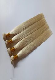 Tecido de cabelo liso loiro brasileiro de alta qualidade 613 cor dourada russa mongol pode ser tingido de trama de cabelo duplo humano exte5390490