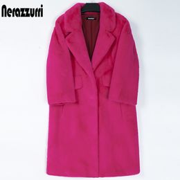 Women's Fur Faux Nerazzurri Winter Long Pink Coat Women Lapel Warm Thick Black Soft Fluffy Jacket Loose Stylish Korean Fashion 221119