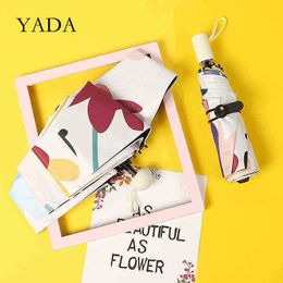 Yada Ins Hand Painted Flower Pattern Light Mini Small Umbrella Five Pocket Foldable For Women Girl YD200233 J220722