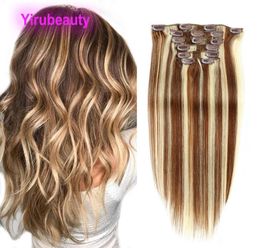 Indian 100 Vierge Human Hair Extensions 6613 Piano Color Clipin on Hair Products 1424inch 4613 427 18613 Whole Yirubeau8524090