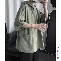 Men's Hoodies Sweatshirts Harajuku Style Boys Hooded Shortsleeved Sweater Coat Loose Trend Hooded Sweater Fashion Fivepoint Sleeve Top Clothing 221119