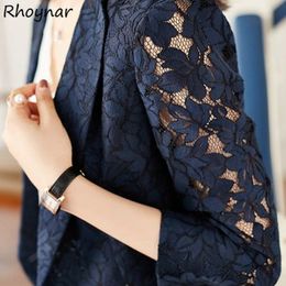 Women's Suits Blazers Women Summer Elegant All-match Single Button Leisure Comfortable Ulzzang Trendy Lace M-6XL Clothing Solid 221119