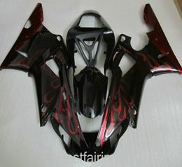 Kit de carenagem personalizada para Yamaha R1 2000 2001 Red Flames in Black Fairings YZF R1 00 01 GF221421721