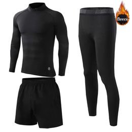 Men's Sleepwear New Winter 3 Piece Thermal Underwear Boys and Men Warm First Layer Men's Sports Rashgard Fleece Compression Second Skin Trousers T221017