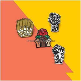 Pins Brooches Black Lives Matter Cartoon Alloy Brooch Set 4Pcs Blm Rose Flower Fist Letter Enamel Paint Badges For Girls Pin Shirt Dhz5Z