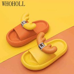 Whoholl Home Slippers 2021 Summer Man Women Cute Antlers Thick Bottom Slippers Family Parents Children Cute And Beautiful Sandals J220716