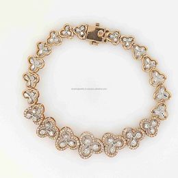Charm Bracelets Pendant Necklaces 14K Rose Gold Clover Shape Diamond Bracelet Jewelry