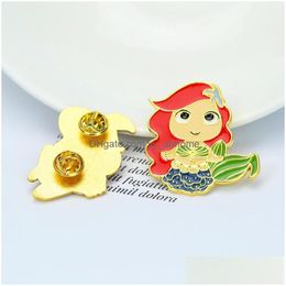 Pins Brooches European Style Cartoon Mermaid Brooch For Women Eco Gold Plated Enamel Pins Funny Brooches Girls Gift Jewellery Badges Dhlvx