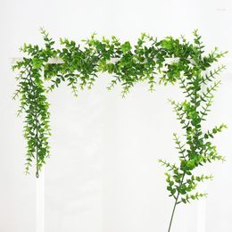 Decorative Flowers 1.7M Green Artificial Eucalyptus Leaves Vine Christmas Halloween Home Wedding Birthday Party Wall Hanging Fake Plants