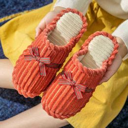 New 2021 Bow Cotton Slippers Men Warm Home Cotton Mop Female Male Indoor Housekeeping Home In Winter J220716