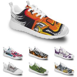 TRAN DIY Custom Running Shoes Women Men Trendy Trainer Outdoor Sneakers Black White Fashion Mens Yellow Breathable Casual Sports Fire-Red Style i141h15