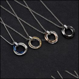 Pendant Necklaces Stainless Steel Three Rings Pendant Necklace Gold Ring Crystal Necklaces For Women Men Fashion Jewelry Gift Drop D Dhzus