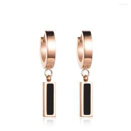 Hoop Earrings Fashion White & Black Shell For Women Rose Gold Colour Titanium Steel Female Jewellery JE17044