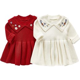 Girl s Dresses Girl Baby Sweater Knitted Children Warm Embroidery Girls Infant Casual Pure Color Pleated Princess 221118