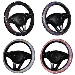 Steering Wheel Covers 37/38mm Shine Car Cover Pu Leather Rhinestones Universal Crystal Case Auto Interior Decor Styling