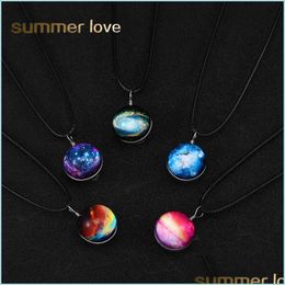 Pendant Necklaces Fashion Doublesided New Neba Necklace Glow In The Dark Space Universe Glass Galaxy Solar System With Luminous Drop Dh8Vx