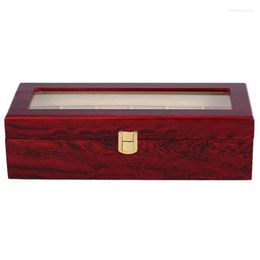 Watch Boxes 6 Slots Wood Display Case Box Glass Top Jewelry Storage Organizer Gift Men