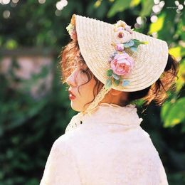 Berets Handmade Women 1800s Victorian Wedding Tea Party Bonnet Lolita Hat Vintage Flowers Beach Sun Cap Straw Weaving Hats