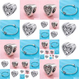 Silver Mother Day Gift Authentic Loose Beads With Cz 925 Ale Sterling Sier Hearts I Love You Jewelry Charm Fit Europe Style Women Dr Dh95E