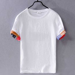 Men's T-Shirts New men's casual linen shor-sleeved shir whie loose rend -shir brand round ne shirs for ops chemise camisa G221118