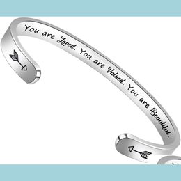 Wedding Bracelets Stainless Steel Open Cuff Bracelet Bangels Friendship Jewellery Personalised Letter Initial Bracelets You Are Loved Dhxds