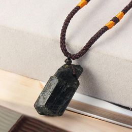 Pendant Necklaces AICSRAD Black Tourmaline Stone Natural Crystal Gem Energy Healing Men Women Specimen Jewerly Gift